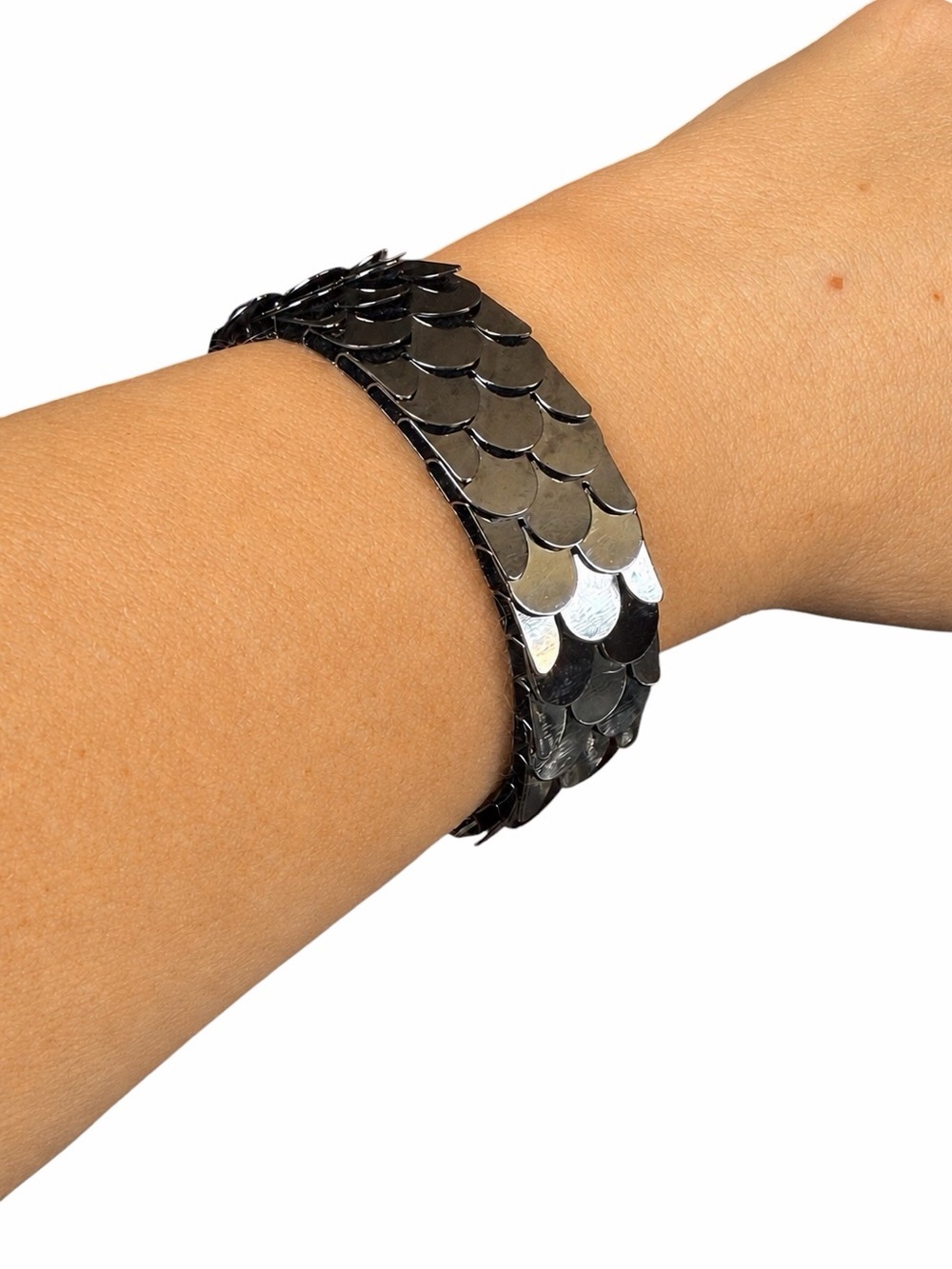 Gunmetal Adjustable Mermaid Armor Scale Cuff Bracelet Dark Academia Goth Edgy